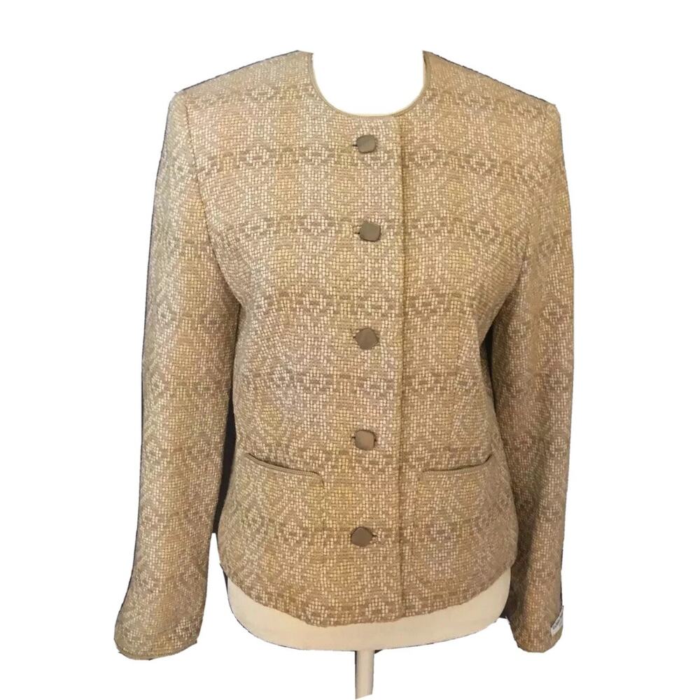 Pendleton Womens Tan Patterned 100% Virgin Wool Suit Blazer Jacket Sz 8 Aztec